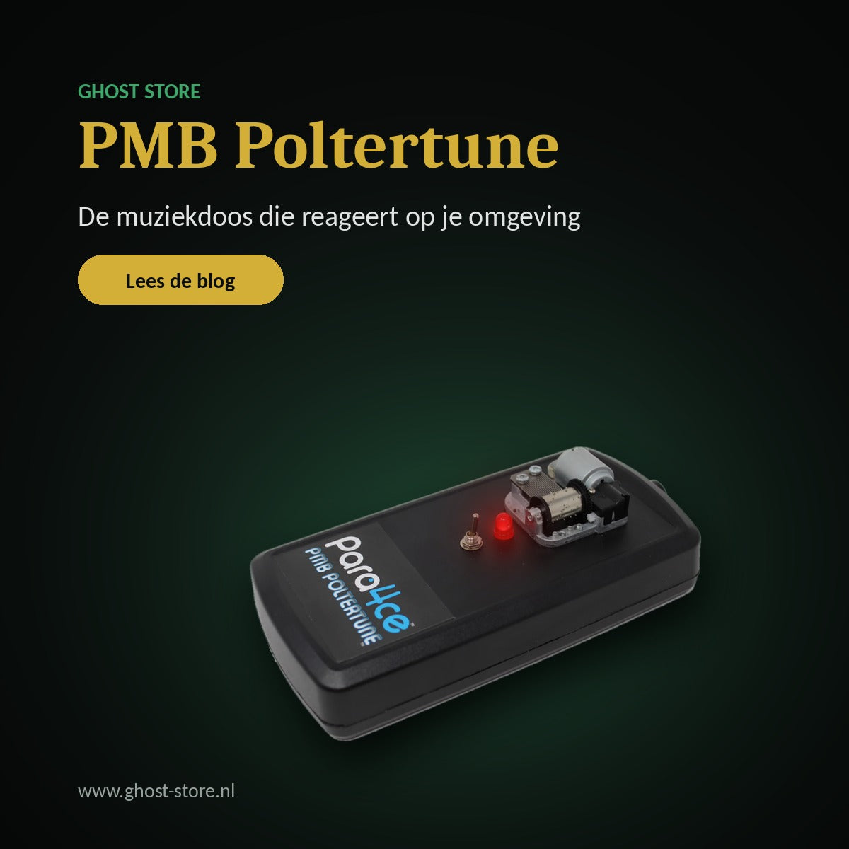 Poltertune PMB muziekbox, trigger-apparaat voor paranormaal onderzoek met rood signaallampje