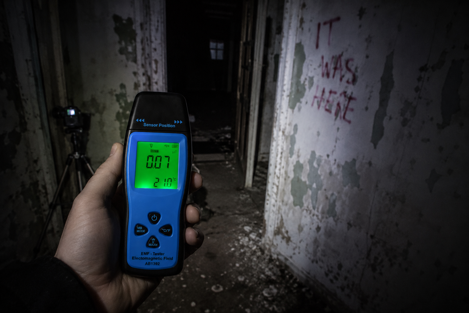 Digitale EMF Meter met Temperatuur - Vooraanzicht | Ghost Store
